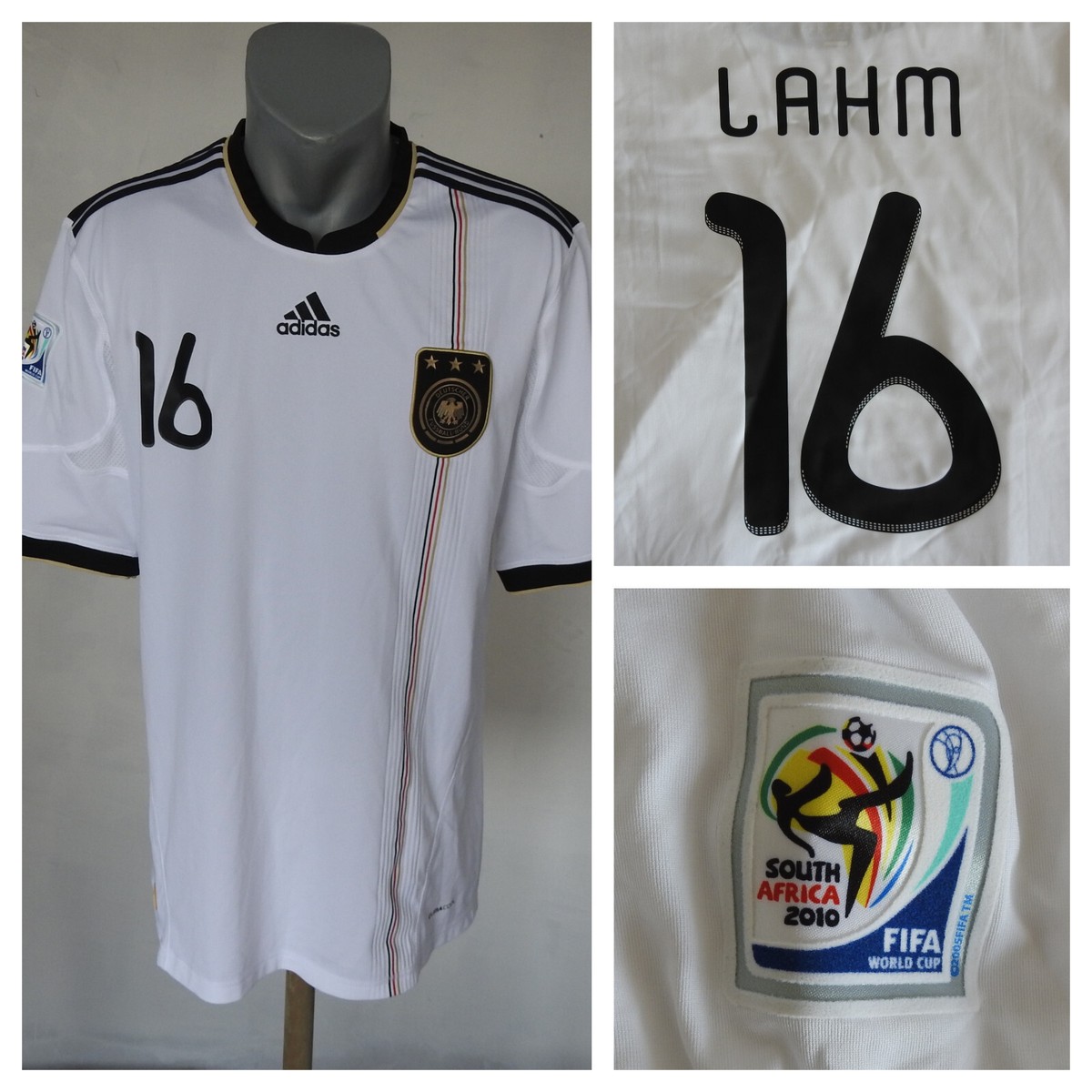 ドイツ代表　2010年　エジル　ユニフォーム Germany WC 2010 Home Jersey #16 Lahm Adidas White Shirt Size XL