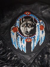 Italian Stone Genuine Leather Vest Ladies With Tasles Patches Size L 