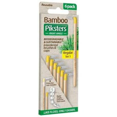 Piksters Bamboo Angled Interdental Brush - Size 3 Yellow 0.60mm - 6 Brushes