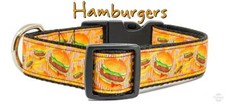 Hamburgers & Fries Dog collar handmade adjustable buckle collar 1" wide or leash