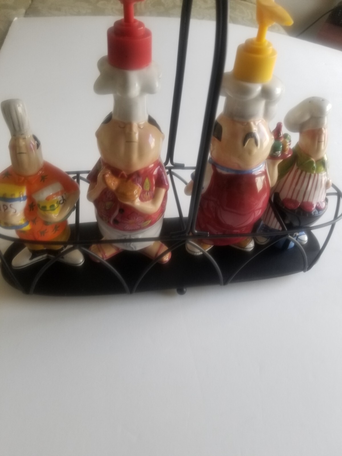 Tracy Flickinger Condiment Set & Caddy Masters of the Grill BBQ Chefs