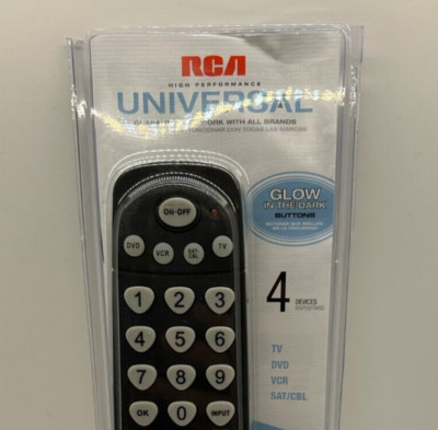 RCA Universal Remote Control 4 Devices Glow in the Dark Big Button RCR450C