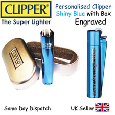 PERSONALISED ENGRAVED METAL CLIPPER LIGHTER - BLACK BLUE GOLD Christmas Gift