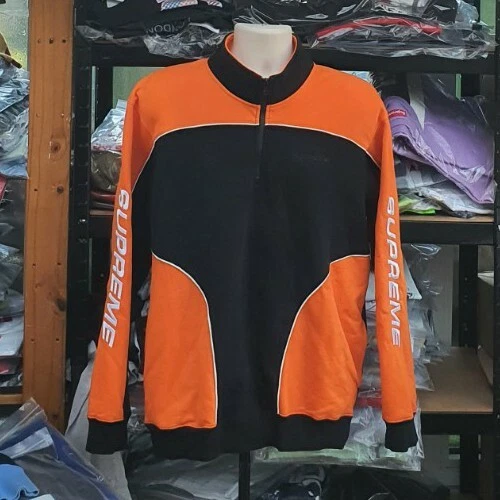 FW18 Supreme Sweatshirt Halber Reißverschluss Speedway Schwarz / Orange Rundhals