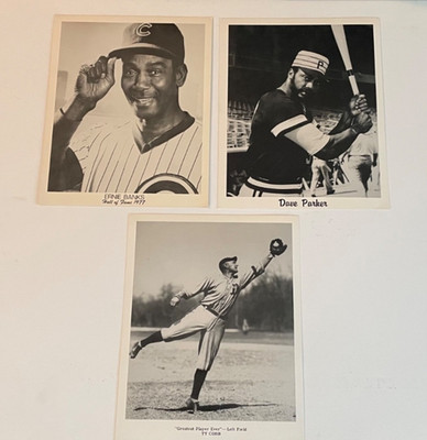 8x10 Hall Of Fame Ernie Banks. Ty Cobb and Dave Parker  Cards