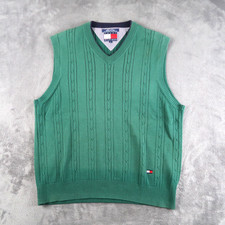 VTG Tommy Hilfiger Mens L Sweater Vest Cable Knit V Neck Sleeveless Pullover