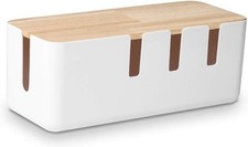 Baskiss Cable Management Box Wood Lid 12in Cord Organizer Hide Power Strip