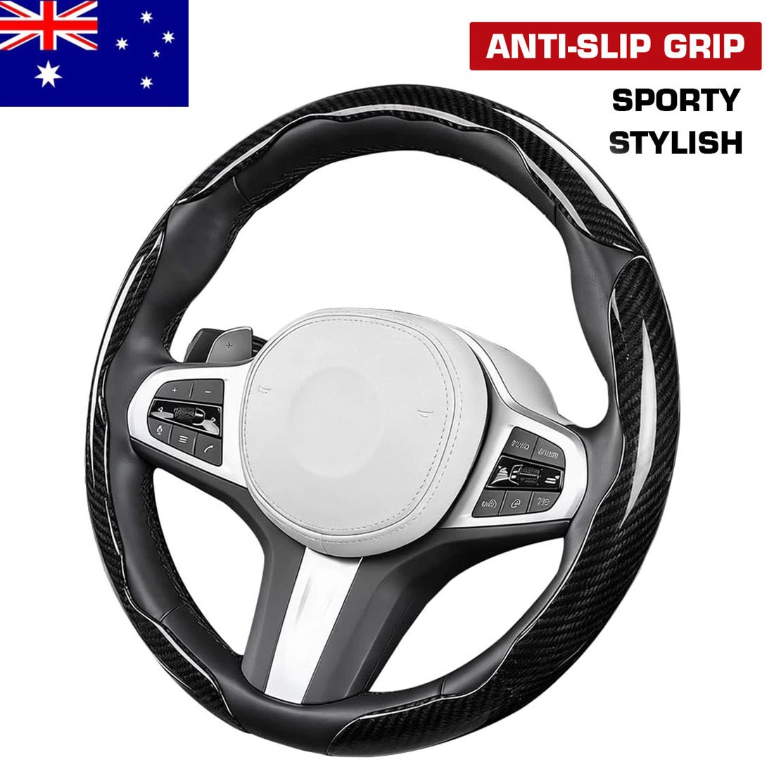 Carbon Fiber Steering Wheel Cover for Tesla Model Y 2021-2026 3pcs Snap on Grip