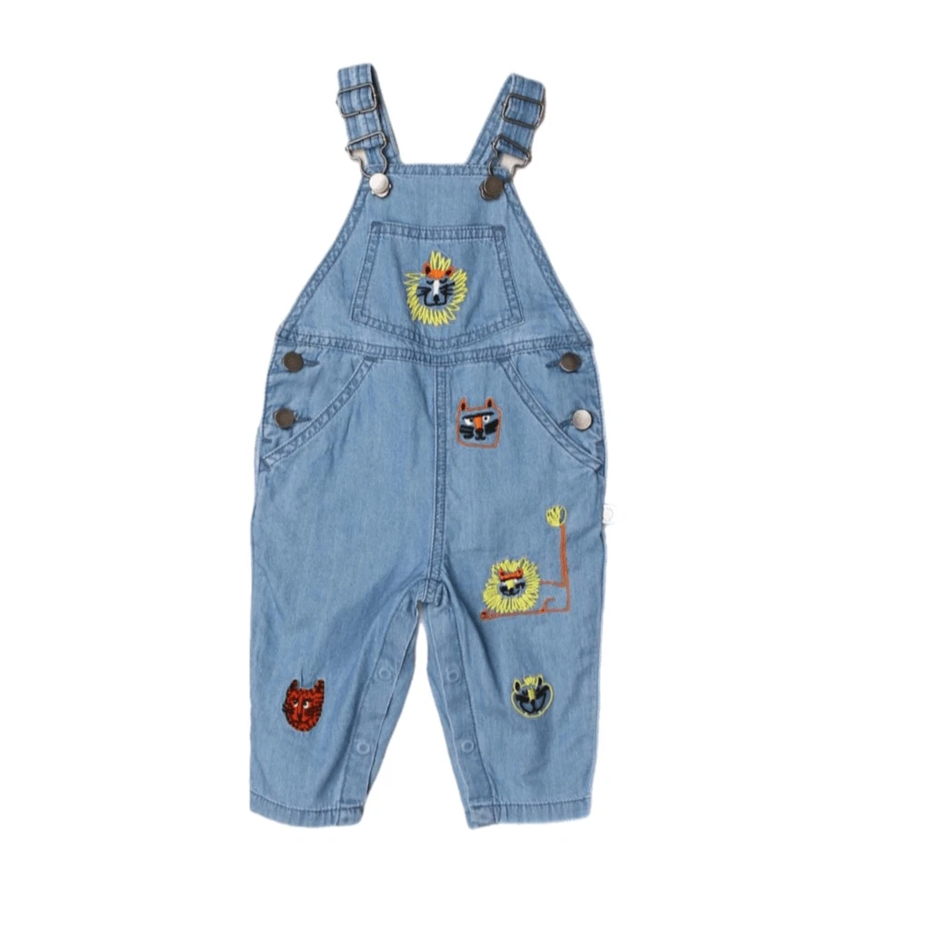 NWT Stella McCartney Kids Baby Printed Denim Overalls in Azure-Blue. Size 3 Mon