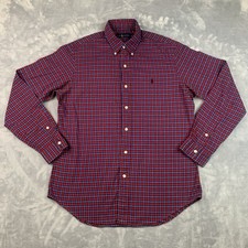Ralph Lauren Red Tattersall Check Plaid Button Down Long Sleeve Shirt Mens M