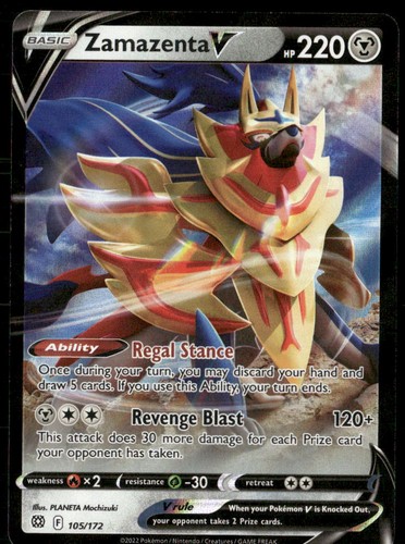 ZAMAZENTA V 105/172 HOLO ULTRA RARE BRILLIANT STARS POKEMON NM