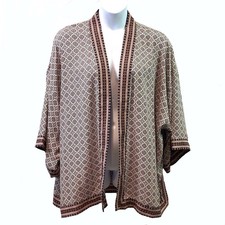 Max Studio Womens Kimono Cardigan Open Front Cream Rust Black Boho Flowy Sz 3X