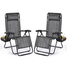 2 x Zero Gravity Chair Outdoor Folding Reclining Sun Lounger Adjustable Portable