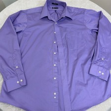 Chaps Dress Shirt Men's XL Purple Solid Long Sleeve Button Front Wrinkle