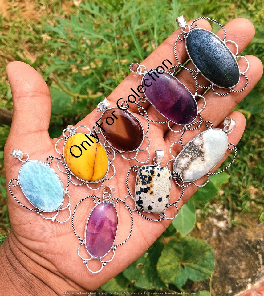 Lote de joyas colgantes mariposa de amatista y mezcla de piedras preciosas enchapados en plata de ley 925 Foto 2 de 3