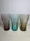 Vintage Colored Coca Cola Glasses Set Of 3 Clean, Free Shipping