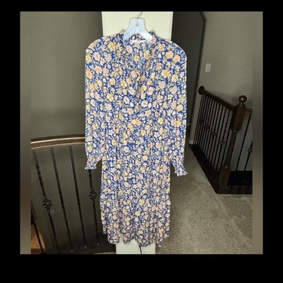 Levi's Floral Blue and Peach Midi Dress with Long Sleeves Size XS Fall Winter