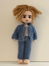 12" Handmade Crocheted Boy Doll. Removable clothing. EUC