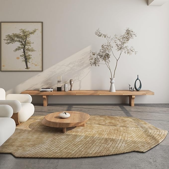 Modern handwoven wool viscose rug in sage and apple green tones