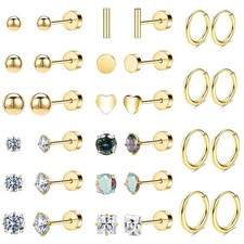 Hypoallergenic Titanium Earrings for 10 millimeters, D-Gold Tone-16Pairs