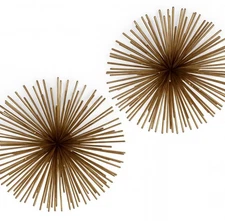 Mid-Century Pair Metal Starburst Wall Sculptures Sea Urchin Sunburst Atomic 3D