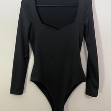 Black Long Sleeved Heart Neck Bodysuit