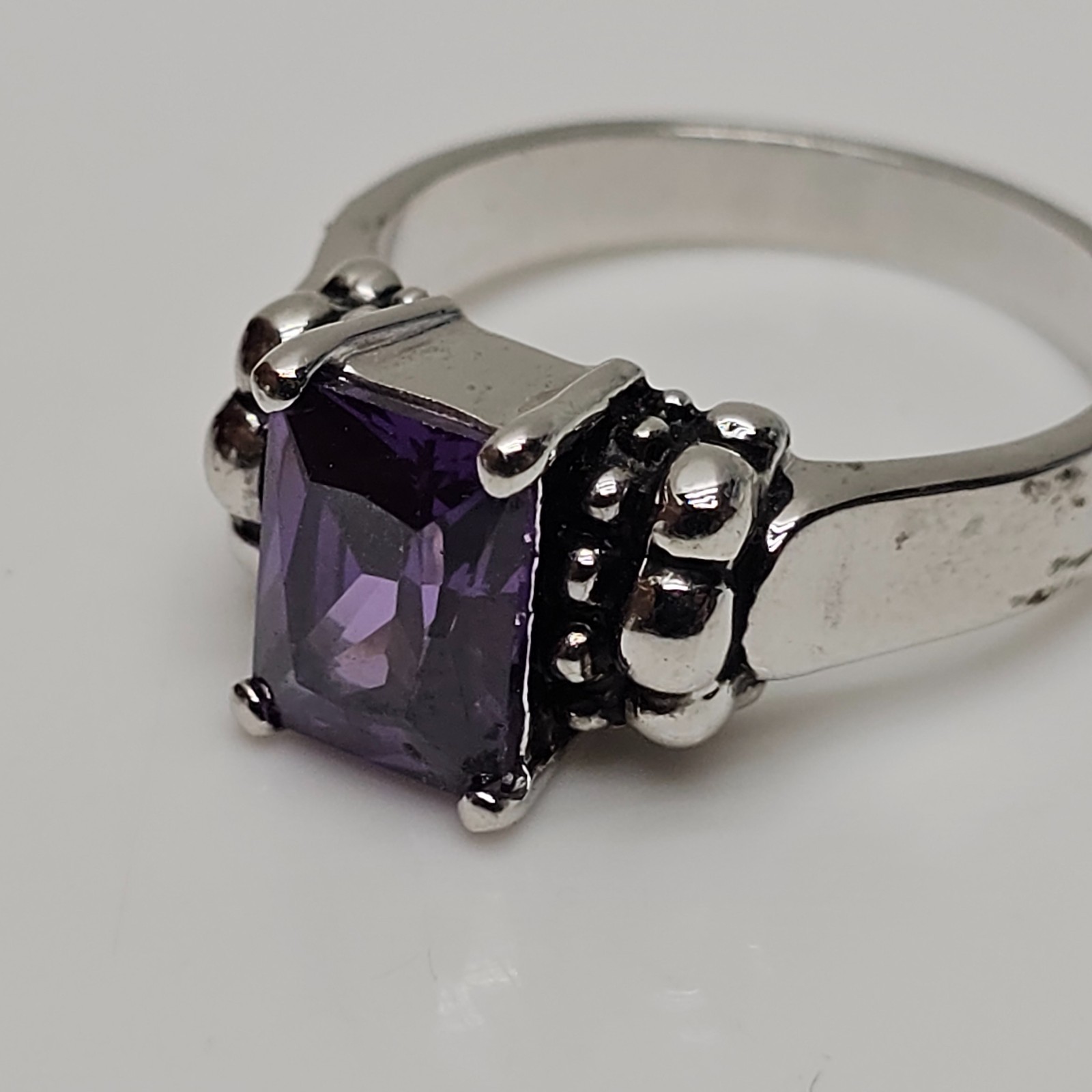 Sterling Silver 925 Ring Purple Rectangular Stone… - image 2