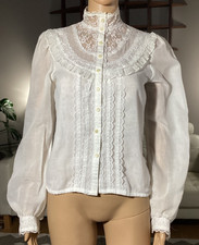 Vintage 70's Gunne Sax Sheer White Lace Blouse Sz 7 Hippie Prairie Boho