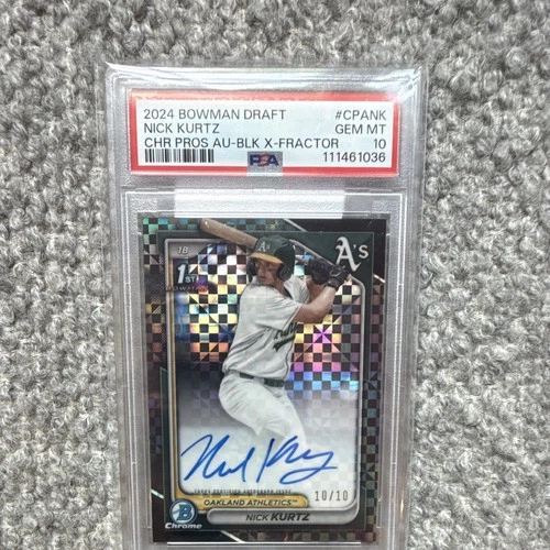 Bowman 2024 Draft Nick Kurtz Chrome Prospect Auto Black X-Fractor /10 PSA 10