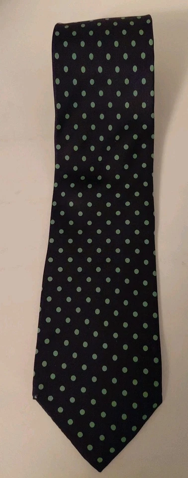 Corbata para hombre HILDITCH & KEY azul marino seda con punto verde hecha en Inglaterra Foto 2 de 4