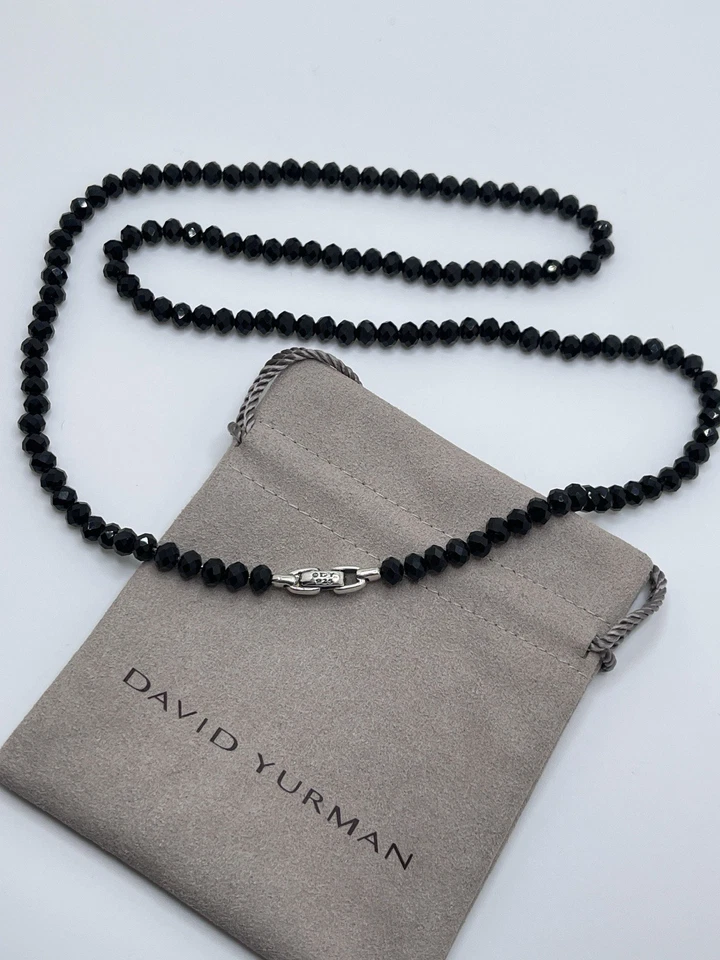 "Collar de cadena de espinela negra con cuentas espirituales de plata esterlina David Yurman 26""" Foto 3 de 4