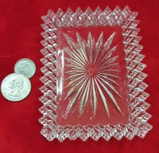 Starburst & Diamond Pressed Glass Mini Tray 3" x 4.25" Condiments Vanity VINTAGE