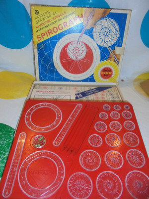Vintage 50er Jahre Spirograph Zeichenspielzeug komplett mit allen Zahnrädern - OHNE STIFTE (G412)