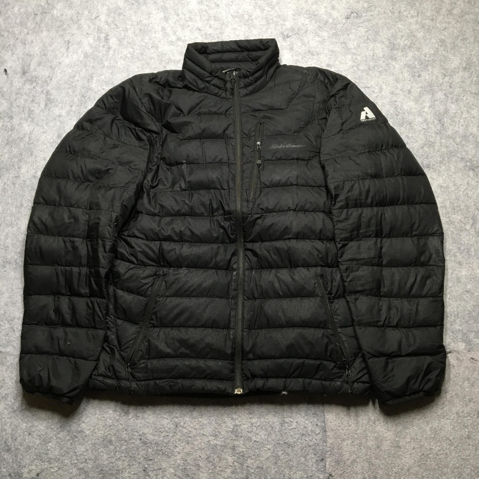 Eddie Bauer First Ascent Jacket Mens Medium Black Down Puffer Full Zip Pockets