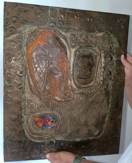 Importante scultura 1960 in rame sbalzato dell'artista ligure Renzo Cordiviola