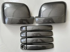 CARBON EFFECT WING MIRROR 4 DOOR HANDLE COVERS RENAULT TRAFIC 2014-2020 X82 VAN