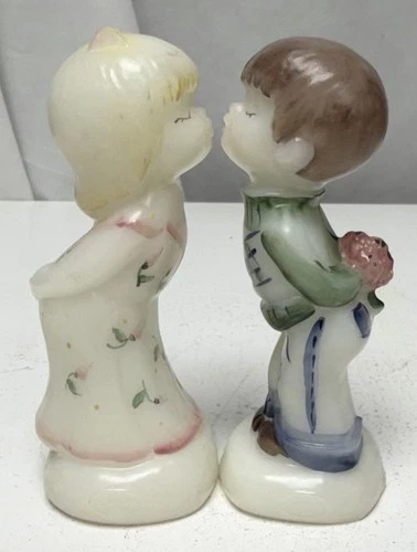 Vintage Fenton Glass Kissing Boy & Girl Figurines Hand Painted Artist Signed Set