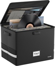 Fireproof Vinyl Record Storage Box W/ Lock,Large Record Organizer Storage for