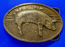 Hog Pig Boar Farm Livestock 1977 Belt Buckle by Bergamot Brass Works G-145
