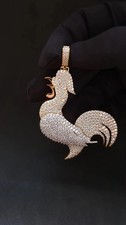 Round Cut Real Moissanite Rooster Animal Cock Pendant 14K Two-Tone Gold Plated
