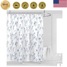 Floral Shower Curtain 60''W x 72''L, Blue and White Fabric Bathroom Decor, Sp...