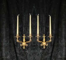 Decorative Pair of Antique French 2 Arm Solid Brass Candle Wall Lights Sconces