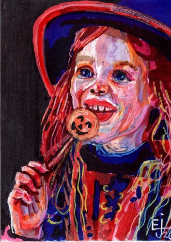 ACEO Original Mini Miniature Watercolor Marker EjL Art Studio Hocus Pocus Dani