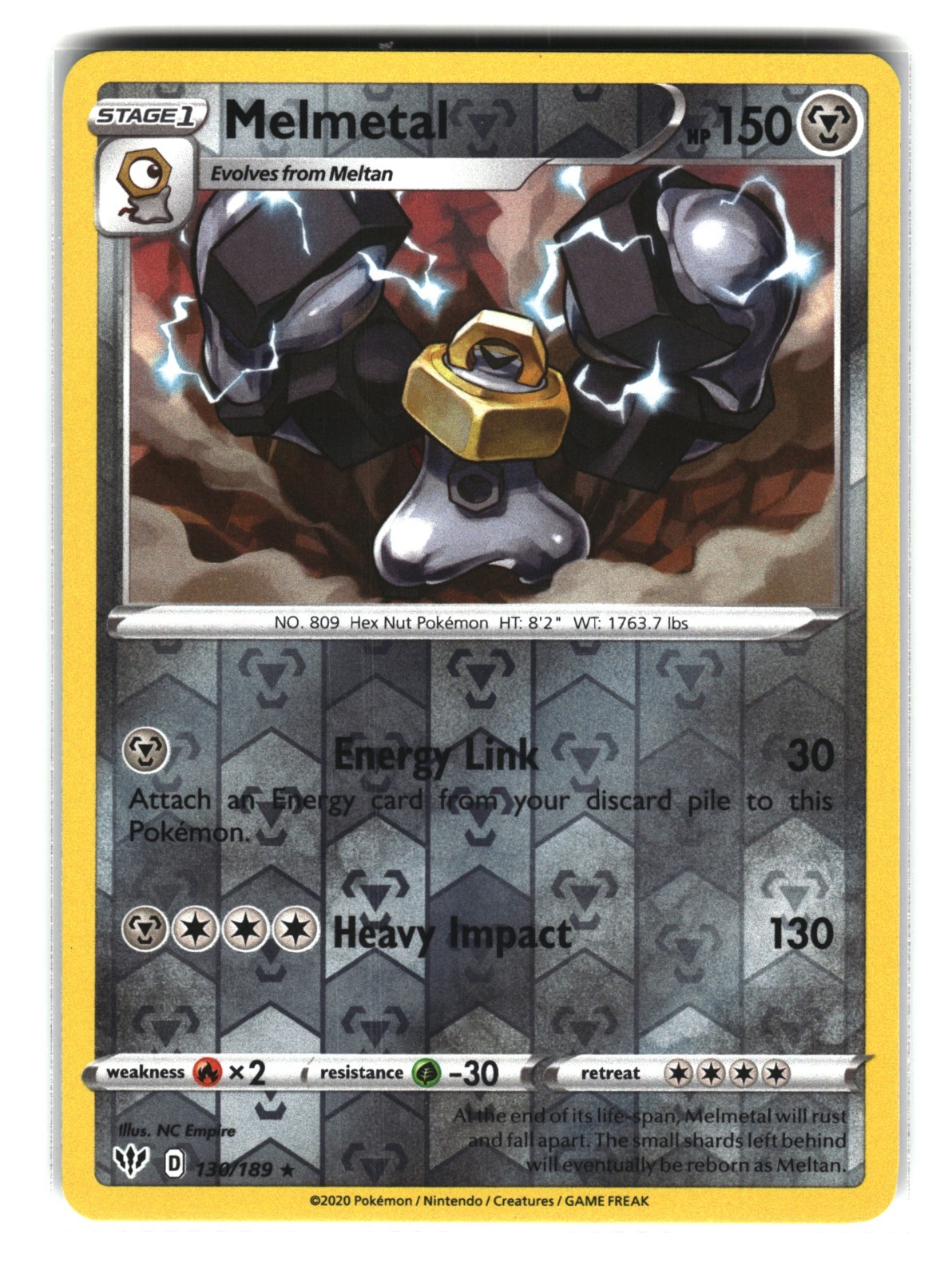 Melmetal 130/189 Reverse Holo Darkness Ablaze Pokemon Card