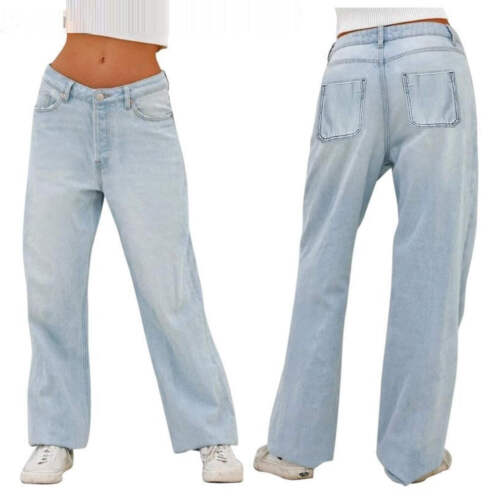 Womens Jeans High Waist Loose Wide Leg Denim Pants Fashion Street Commuting Cott - Picture 8 of 18