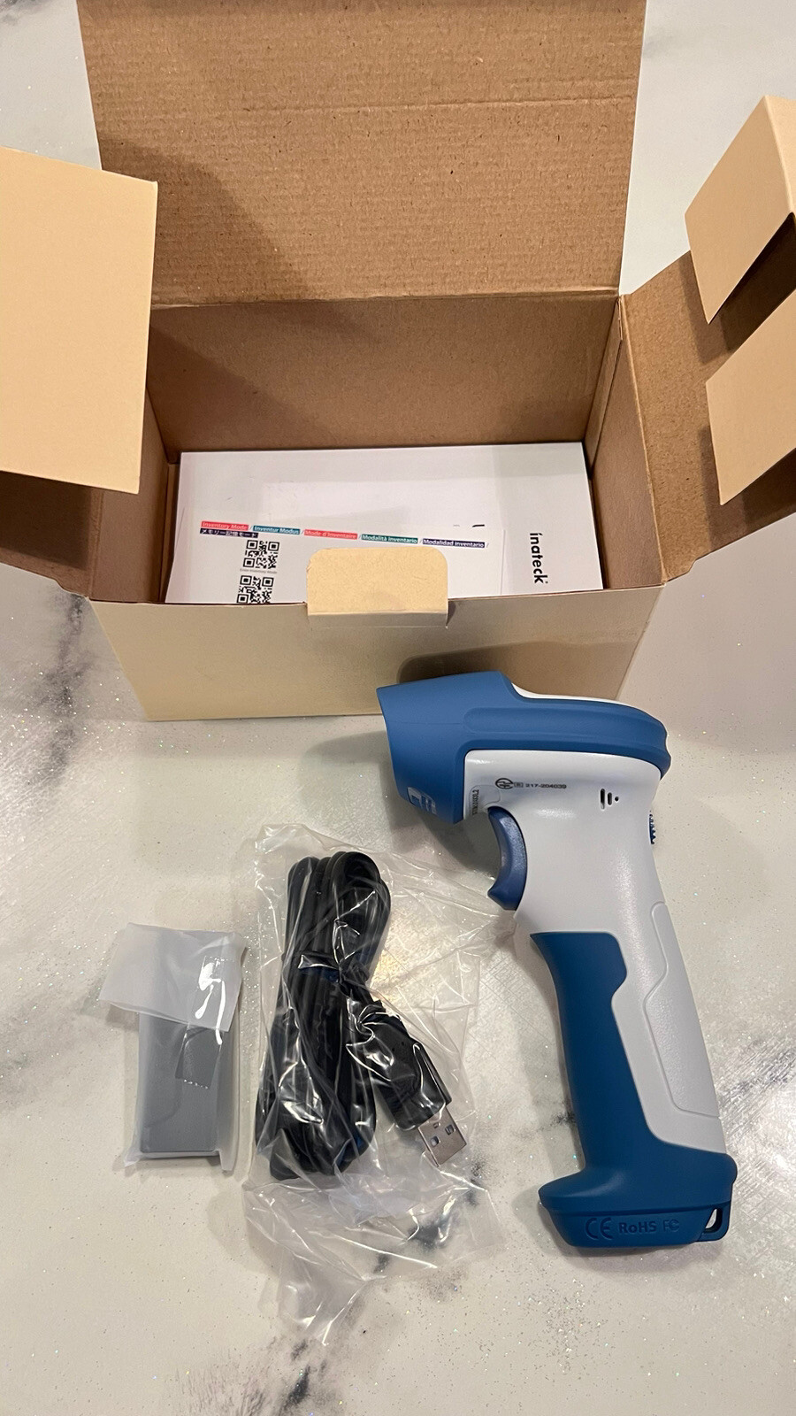 Inateck BCST73 2D Square Wireless Barcode Scanner Blue/White