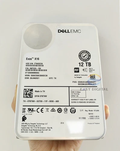 For Dell 07KT9W ST12000NM009G SAS 12TB Exos X16 12Gbps LFF 512e RPM 7.2K HDD - Afbeelding 1 van 3