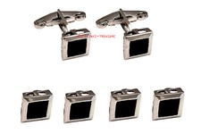 Natural Faceted Black Onyx Stone 925 Sterling Silver Tuxedo Buttons Cufflinks