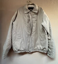 Perry Ellis Portfolio Microfiber Mens Large Bomber Jacket Beige Lightweight