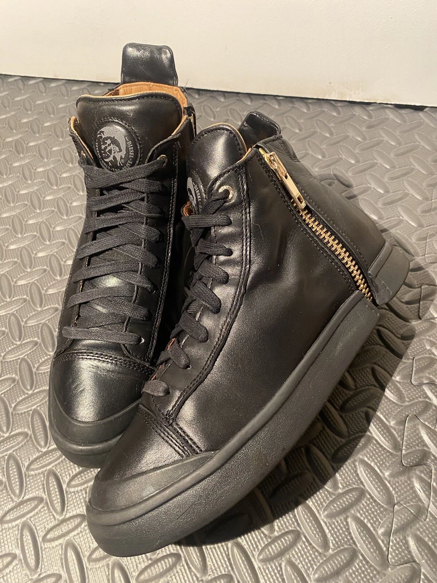 Diesel S Nentish Zip Round High Top Black Leather Shoes Mens Size